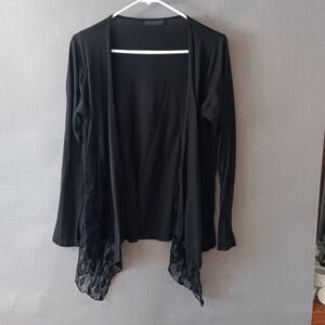 American City Wear Cardigan Open Front Lace Trim XL Black Lightweight Classic